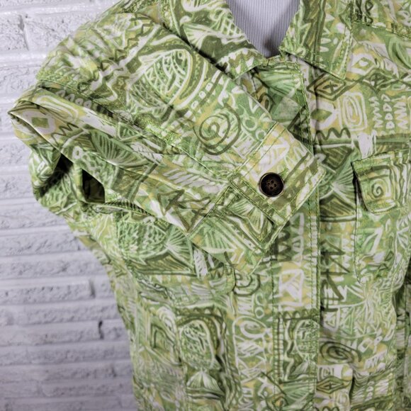Chicos Womens Top 3 Standard XL Shacket Green Geometric Cotton Blend SWE67E - Picture 6 of 10